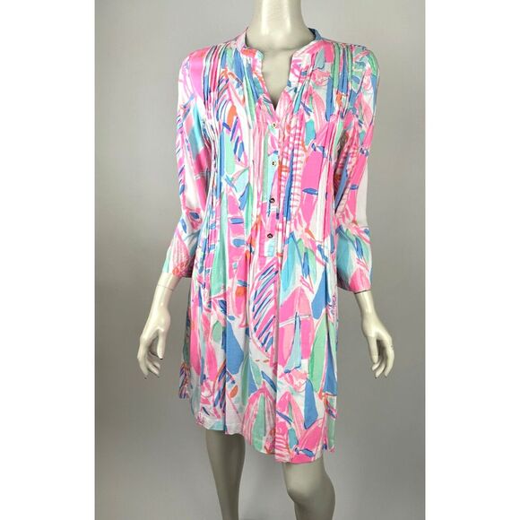Lilly Pulitzer Sarasota Tunic Dress Women M EUC 3/4Sleeve V-neck Pink Out to Sea - Picture 10 of 14